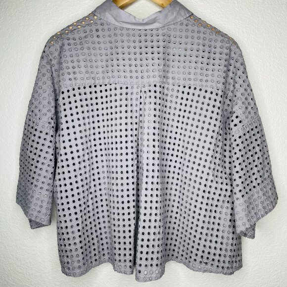 Adolfo Dominguez Designer Womens Eyelet Button Up Grey Camp Shirt EU 42 Large - Picture 5 of 7